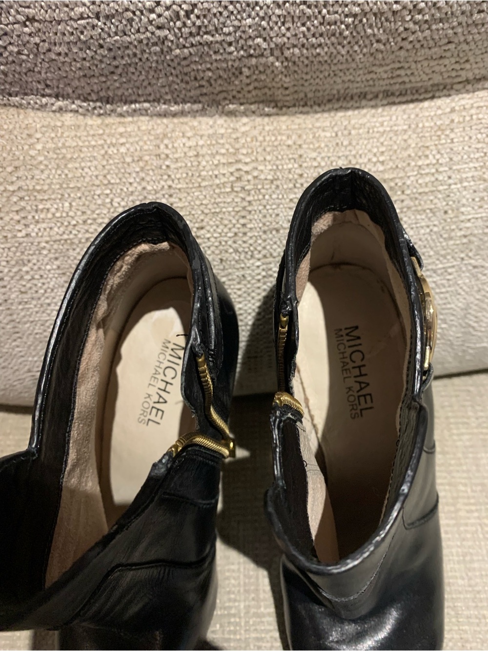Michael Kors Black Leather Zip-Accent Ankle Booties